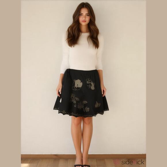 Etcetera Linen Skirt Black White Embroidery Beaded Ribbon 10 Whimsigoth Fairy - Picture 2 of 13